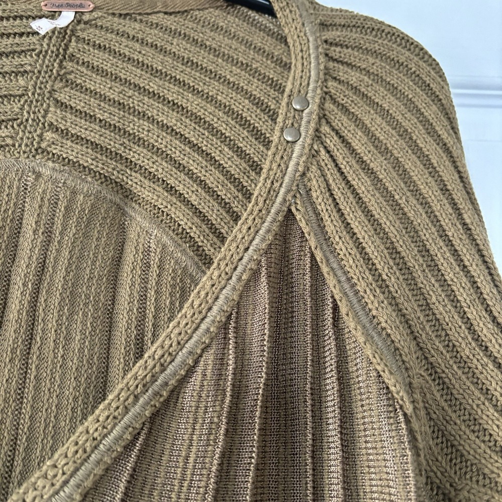 Free People M Olive Green Ribbed Ribs & Ruffles Knit Sweater Tunic - Picture 8 of 14